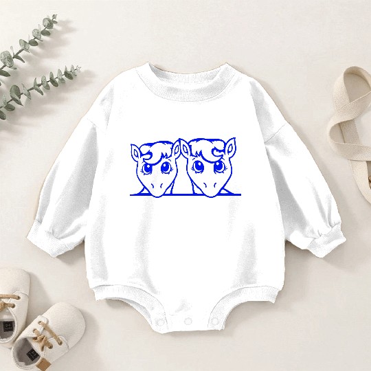 2 Cute Horses Sweet Pony Two friends Couple Team Baby Romper Sweatshirts