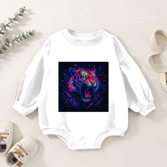 A roaring tiger with neon splashes Baby Romper Sweatshirts