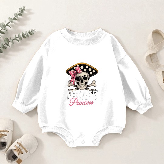 Pirate Princess Skull and Crossbones with Pink Bow Baby Romper Sweatshirts