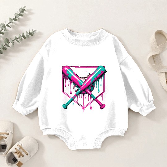 Neon Baseball Bat and Ball Art Baby Romper Sweatshirts