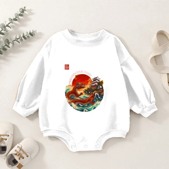 Japanese Dragon and Pagoda Sunset Art Baby Romper Sweatshirts