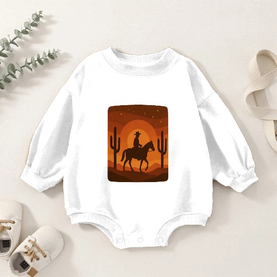 Cowboy Silhouette Sunset Scene Baby Romper Sweatshirts