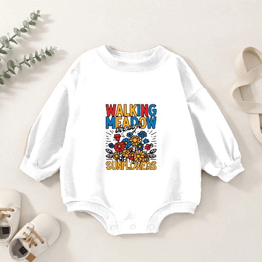Walking Meadow Sunflowers Design Baby Romper Sweatshirts