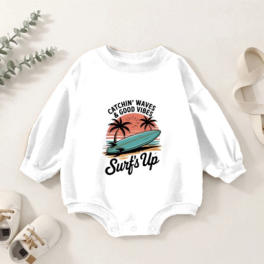 Sunset Surfing Beach Scene Baby Romper Sweatshirts