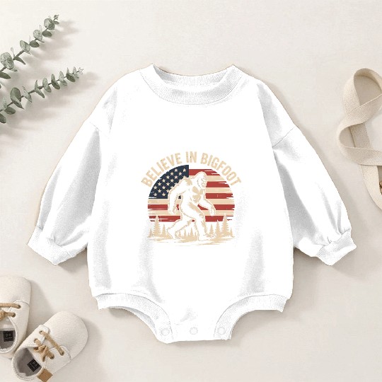 Believe in Bigfoot Patriotic Sasquatch Flag Design Baby Romper Sweatshirts