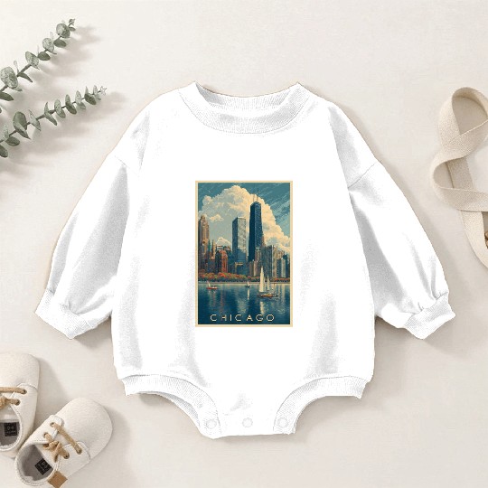 Chicago Skyline with Sailboats Baby Romper Sweatshirts