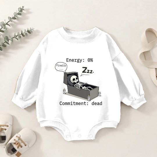 Sleepy Energy 0% – Funny Skeleton Coffin Meme Baby Romper Sweatshirts