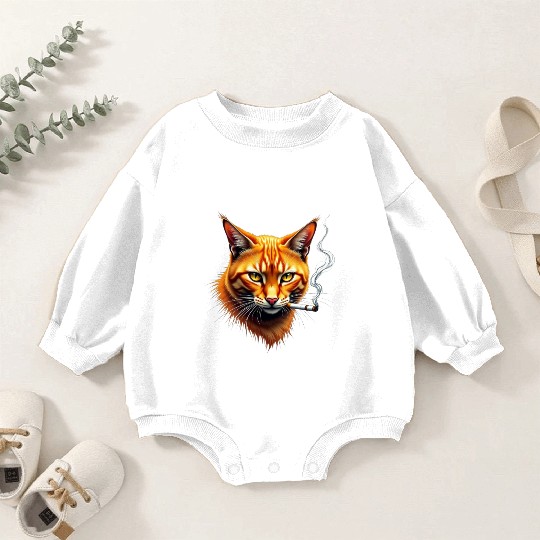 Orange Smoking Cat Baby Romper Sweatshirts |Realistic Cool Cat PNG