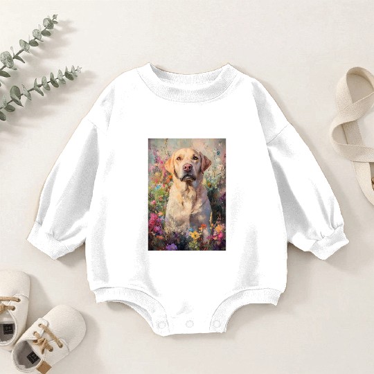 Labrador in Vibrant Garden Scene Baby Romper Sweatshirts