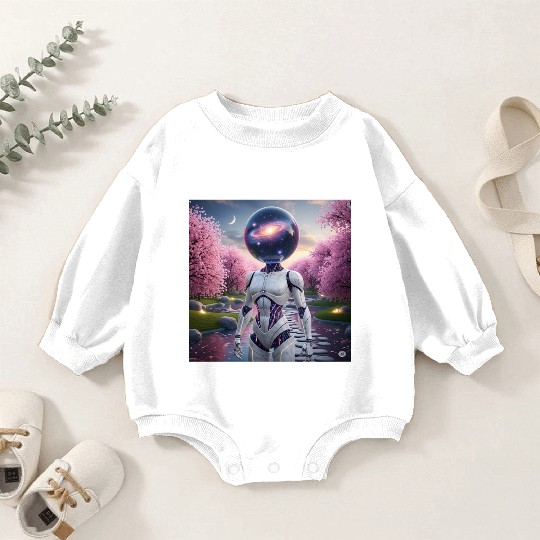 Futuristic Robot in Cherry Blossom Paradise Baby Romper Sweatshirts