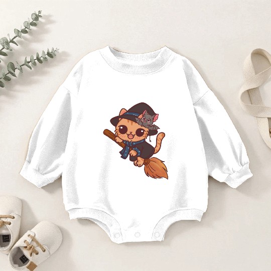 Enchanted Cat Witch with Bat Familiar Baby Romper Sweatshirts