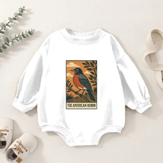 American Robin Nature Illustration Baby Romper Sweatshirts
