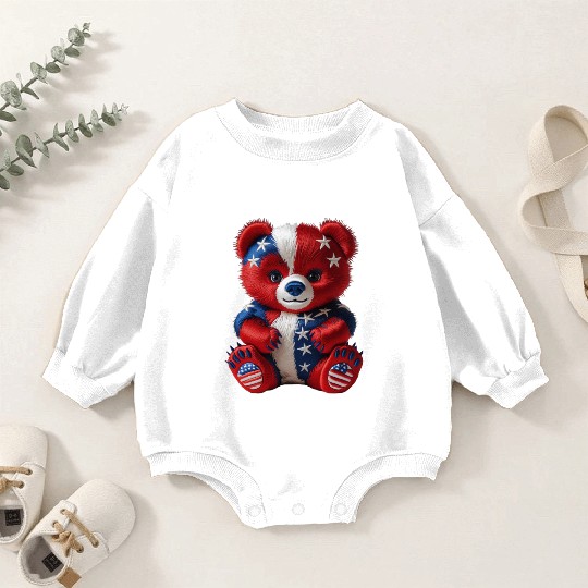 Patriotic Bear in Stars and Stripes Baby Romper Sweatshirts