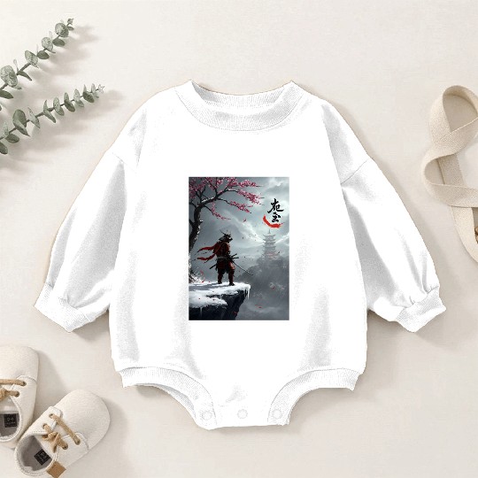 Samurai Warrior Under Cherry Blossom Tree Baby Romper Sweatshirts