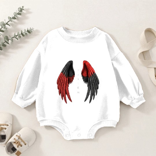Red and Black Angel Wings Illustration Baby Romper Sweatshirts