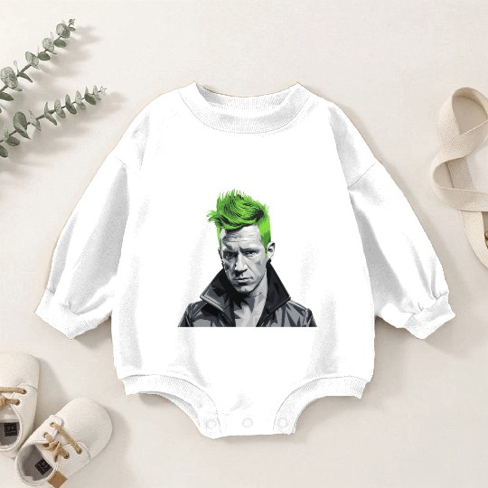 Vivid Green Hair Punk Portrait Baby Romper Sweatshirts