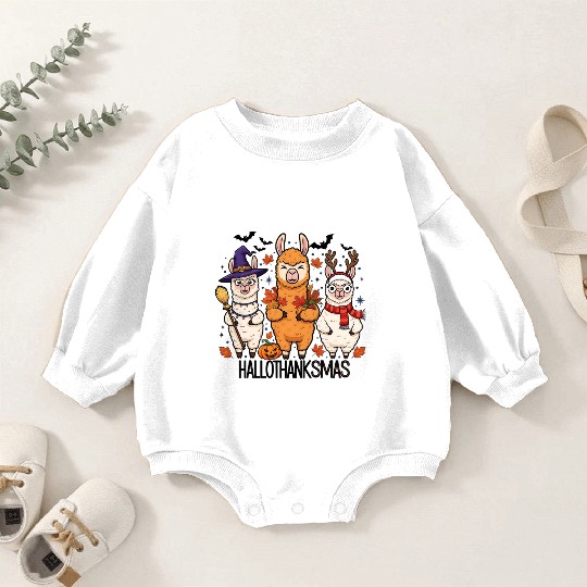 Hallothanksmas Llama Trio Halloween Xmas Baby Romper Sweatshirts Gift