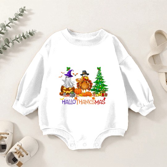 Retro Happy HalloThanksMas  Baby Romper Sweatshirts