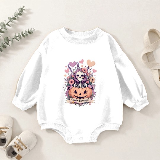Whimsical Skeleton with Pumpkin and Floral Accents Baby Romper Sweatshirts