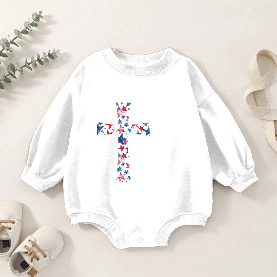 Patriotic Jesus Cross Design Baby Romper Sweatshirts