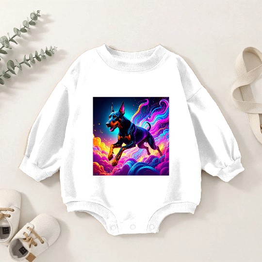 Neon Doberman Illustration Baby Romper Sweatshirts