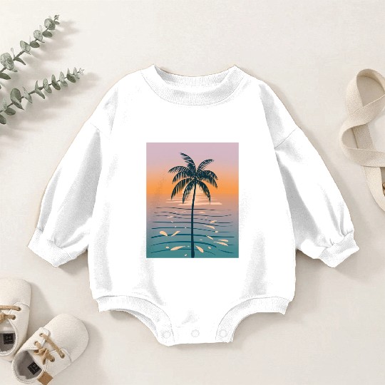 Tropical Sunset Palm Illustration Baby Romper Sweatshirts