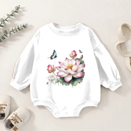 Light Pink Lotus and Butterflies  Baby Romper Sweatshirts