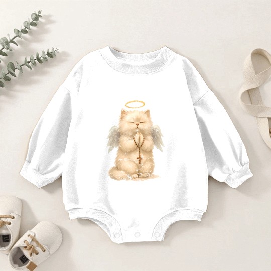 Heavenly Praying Cat with Angel Wings Baby Romper Sweatshirts