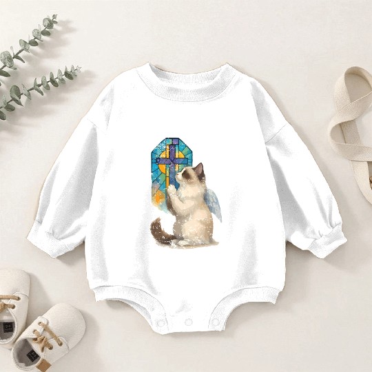 Celestial Cat with Stained Glass Cross Baby Romper Sweatshirts