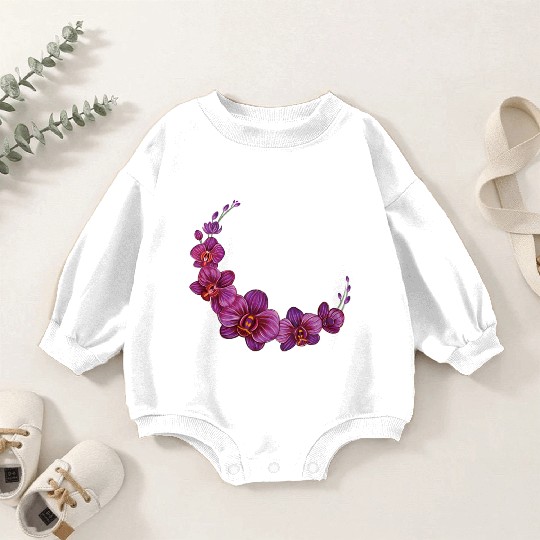 Violet Moon Orchid Flower branch illustration Baby Romper Sweatshirts