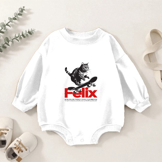 Cool Cat Skateboard with cute Boy Name FELIX Baby Romper Sweatshirts