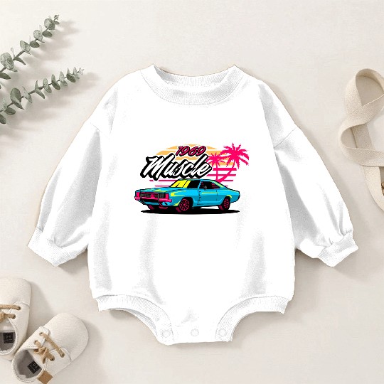 Retro 1969 Muscle Car Sunset Design Baby Romper Sweatshirts