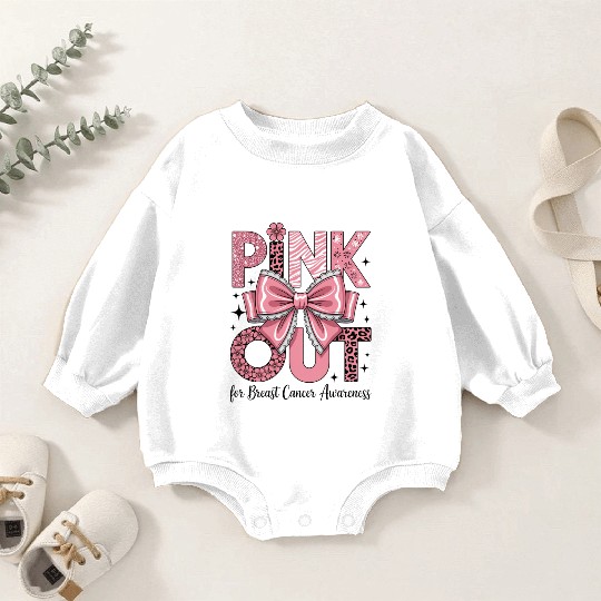 Pink Out Breast Cancer Awareness Coquette Bow  Baby Romper Sweatshirts