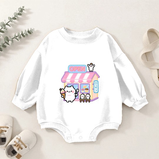 Kawaii Cat Ice Cream Shop Illustration Baby Romper Sweatshirts