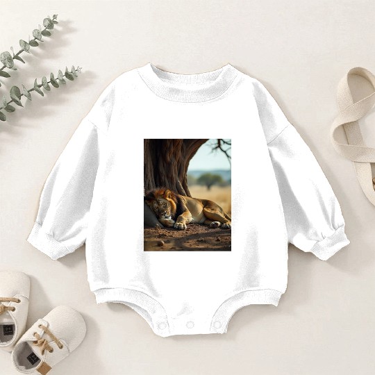 Serene African Lion Resting Scene Baby Romper Sweatshirts