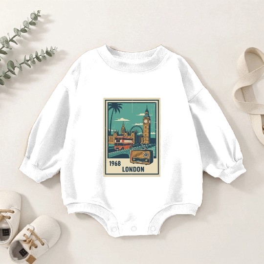 Vintage London 1968 Retro Travel Poster Baby Romper Sweatshirts