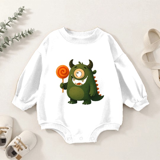 Whimsical Monster with Lollipop Baby Romper Sweatshirts