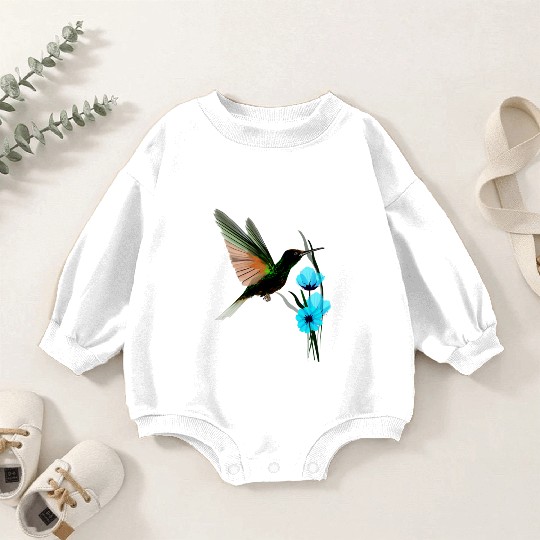 Green Hummingbird-Blue Flowers Baby Romper Sweatshirts