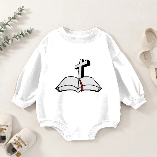 cross open bible 3c Baby Romper Sweatshirts