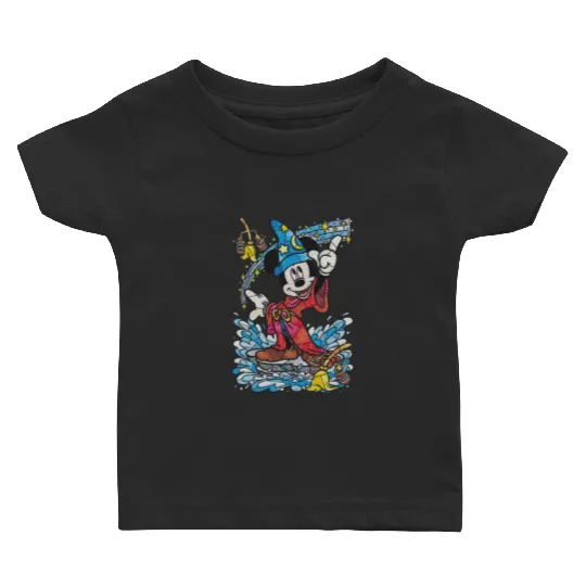 Disney Fantasia Sorcerer Mickey Mouse Magic Wizard Retro Baby T Shirts, Magic Kingdom Baby T Shirts Family Birthday Gift
