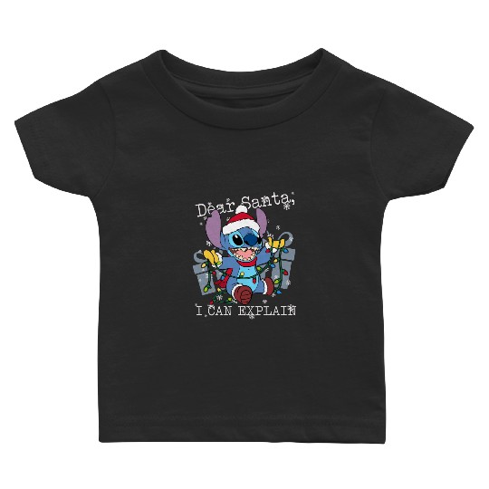 Cute Lilo & Stitch Christmas Dear Santa I Can Explain Baby T Shirts, Funny Disney