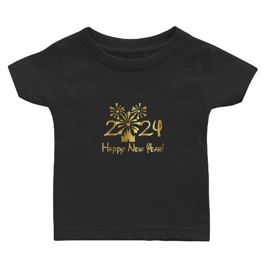 Disney 2024 New Year's Eve Fireworks Gold Foil Baby T Shirts, Disney New Years Baby T Shirts