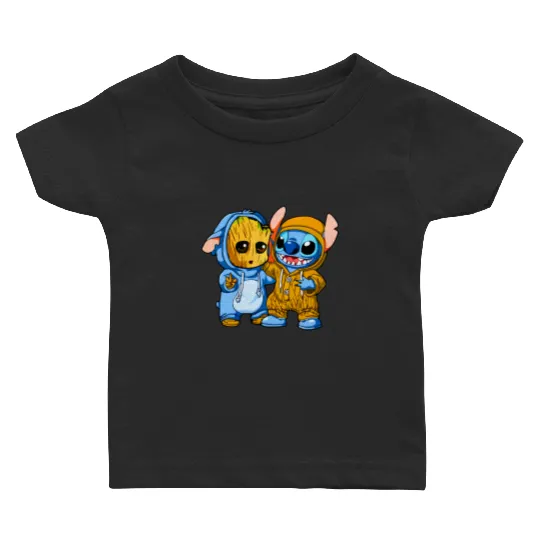 Stitch And Groot Baby T Shirts, Disney Baby T Shirts, Movie Baby T Shirts, Friend Baby T Shirts