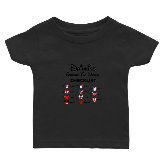Mickey Beer Minnie Front and Back, Epcot Drinking Around The World , Drinking Around the world checklist, Disney Couple s Baby T-shirts