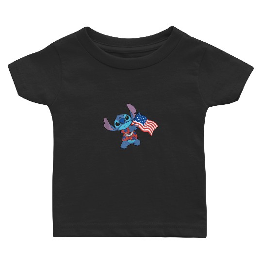 Disney Lilo Stitch Tropical Stitch American Flag Baby T-shirts