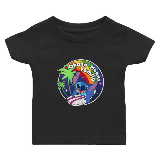 Disneyss Lilo Stitch Rainbow Surf Stitch Ohana Means Family Baby T-shirts