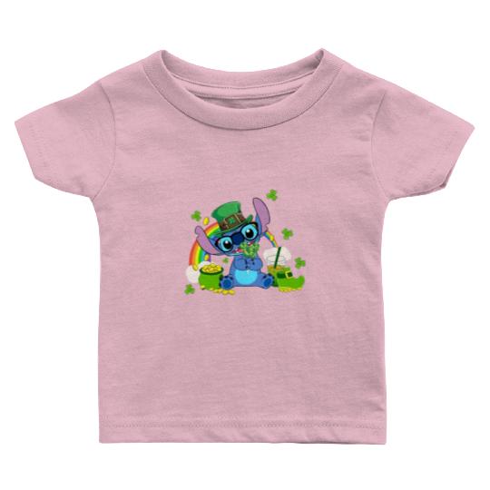 Disney Stitch Snacks And Drink On St. Patrick's Day Baby T Shirts