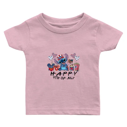 Stitch Happy 4th Of July Baby T Shirts, Disney American USA Flag, Disney Patriotic Baby T Shirts