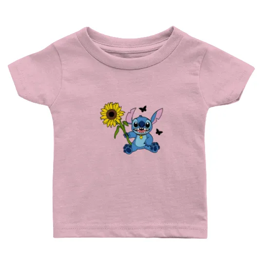 Stitch Sunflower Baby T Shirts, Disney Stitch , Floral Baby T Shirts,  Butterfly Baby T Shirts,  Disney Gift Baby T Shirts