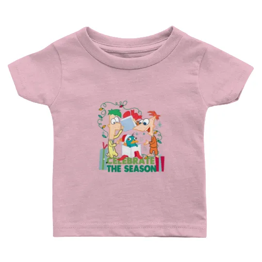 Disney Santa Phineas and Ferb Perry the Platypus Celebrate the Season Christmas Lights Baby T Shirts